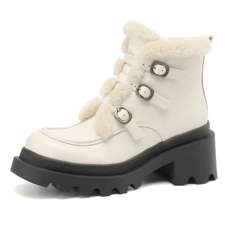 LBSFY  -  Winter Boots Women Buckle Zipper Platform Ankle Booties Punk Round Toe Buckle Punk Handmade Ladies Snow Booties