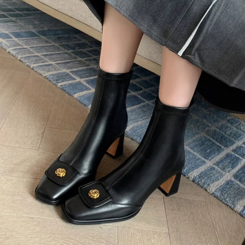 LBSFY -New Women's High Quality Zipper Design High Heels Womens Boots Trend Metal Decoration Casual Party Autumn Women's Ankle Boots