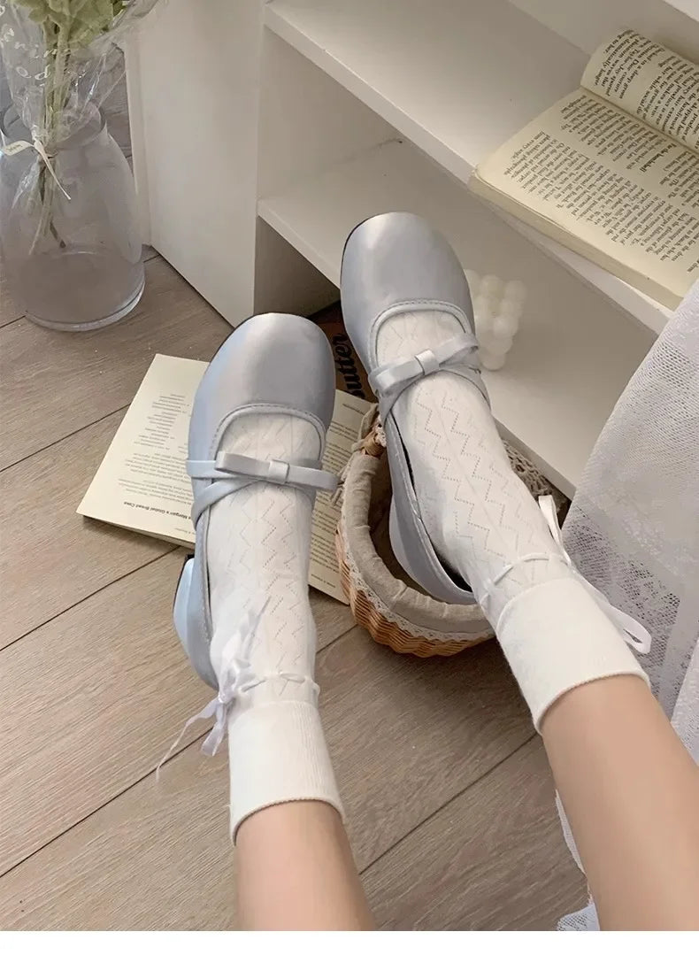 LBSFY -Women Chunky Heel Shoes New  Fashion Bowknot Strap Mid Heels Women Mary Jane Shoes Dress Shallow Mouth Ladies Ballet Shoes