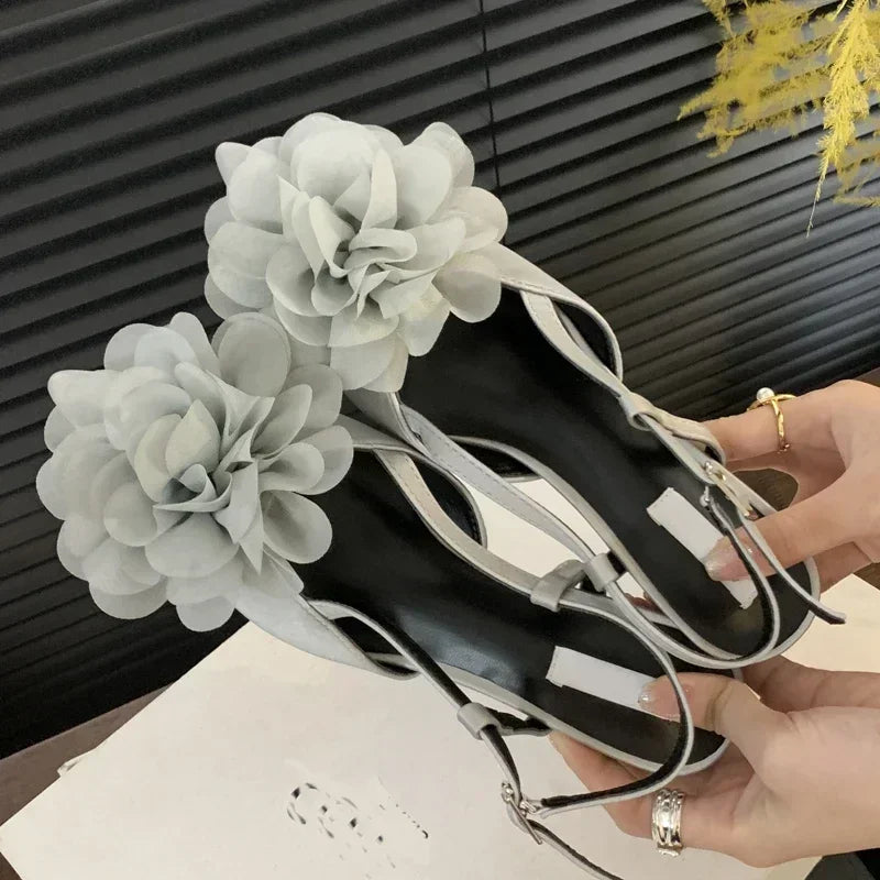 Lbsfy Luxury Designer Elegant Sandals Woman Summer Flower Buckle Strap Pumps Women Sexy Pointed Toe Wedge Heels Fashion Mule Shoe
