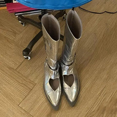 LBSFY  -  European and American women's 2024 autumn/winter new knee length boots, silver heart hollow pointed high boots