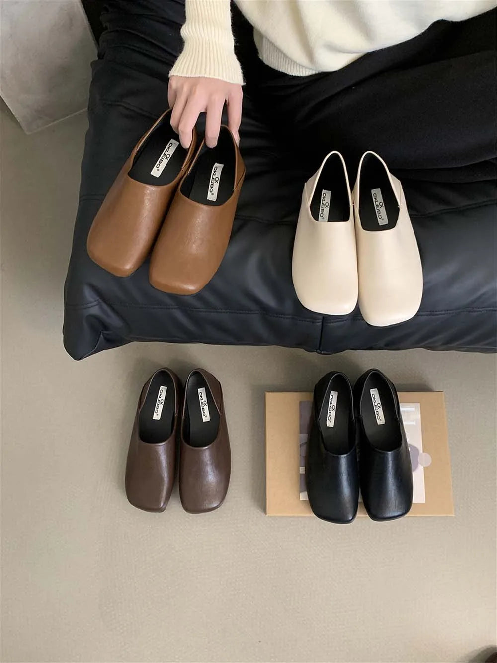 LBSFY  -  Round Toe Women Loafers 2024 New Arrivals Black Brown Khaki Beige Shallow Slip On Dress Shoes Daily Mules Shoes Mary Size 35-39