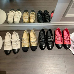 LBSFY  -  Designer Round Toe Mary Janes Women Buckle Ballets Shoes Ladies Mixe Color Ballerina Flats Party Wedding Loafers Shoes