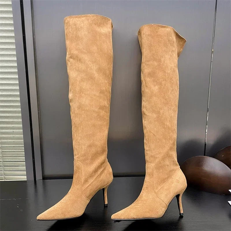 LBSFY -Autumn Winter Sexy Thin Heels Knee-High Boots Women Pointed Toe Party Prom Ladies Shoes Elegant Long Botas De Mujer