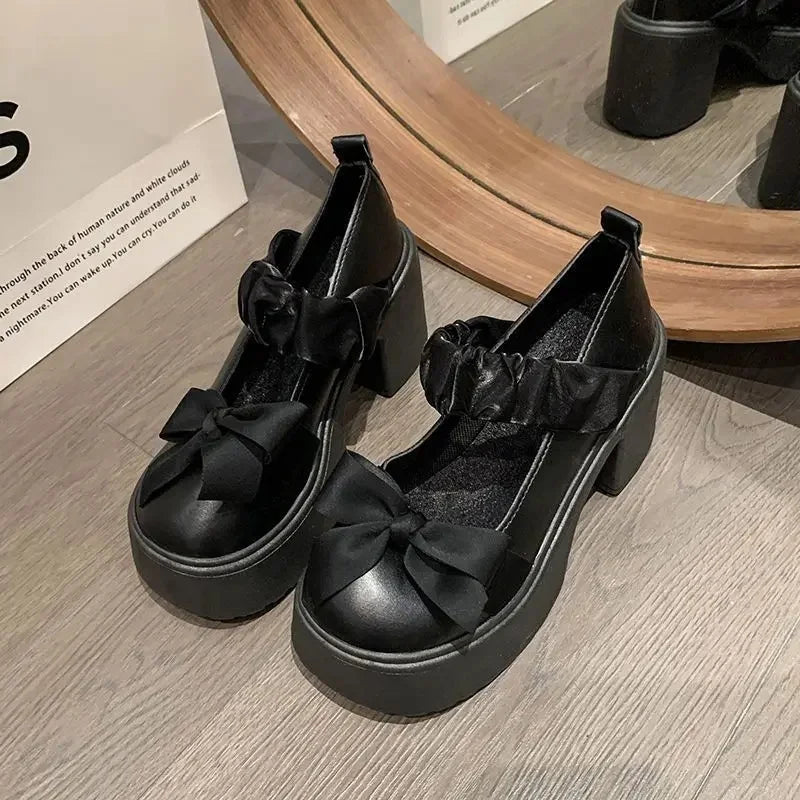 LBSFY -Japanese Style Thick Heel Mary Janes Women's Shoes Spring Summer New Versatile Little Fragrance Style French High Heels Small Le