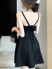 LBSFY -Black Sexy Spaghetti Strap Dress For Woman Elegant French Square-Collar Slim Waist Dresses Sleeveless Party Evening Skirt Summer