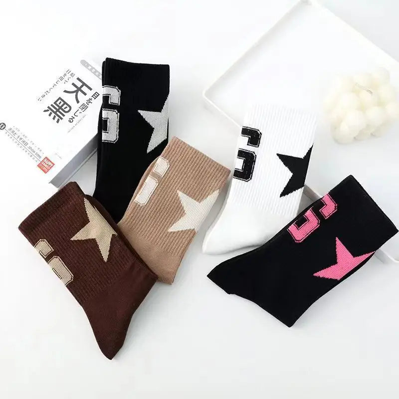 Lbsfy Women's Socks Mid-tube Spring Winter autumn Streetwear Cotton Star Print Ladies Socks Pack Girls Gift