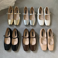 LBSFY -New Brand Women Flats Fashion Square Toe Shallow Mary Jane Shoes Soft Casual Ballet Shoes Slingback Shoes Mujer Size40
