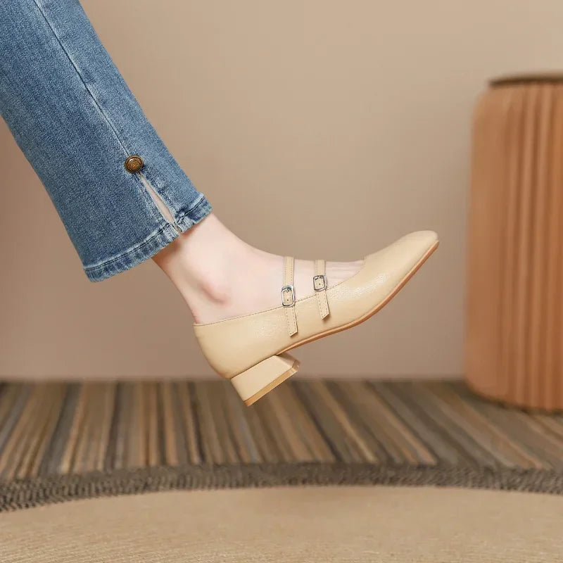 LBSFY  -  Mary Jane Shoes for Women Spring New Shallow Thick Heeled Single Shoes Soft and Comfortable Ballet Wedding Shoes Zapatos Mujer
