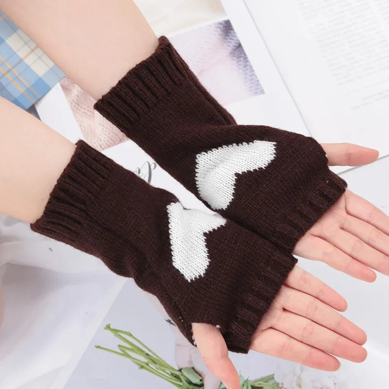 Lbsfy Knitted Half Finger Gloves Women's Warm Soft Winter Mittens for Girl Guantes Y2K Sleeve Girls Lolita Goth Fingerless Gloves