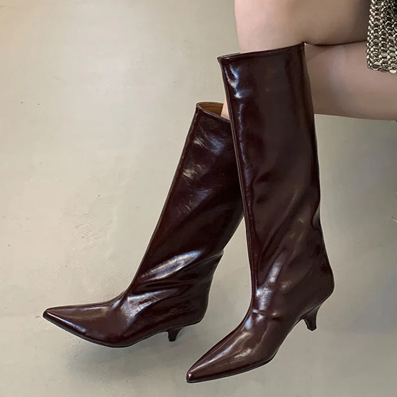 LBSFY -Winter New Fashion Knee-High Boots Women Pointed Toe Elegant Thin Low Heel Casual Ladies Pumps Shoes Long Botas Mujer