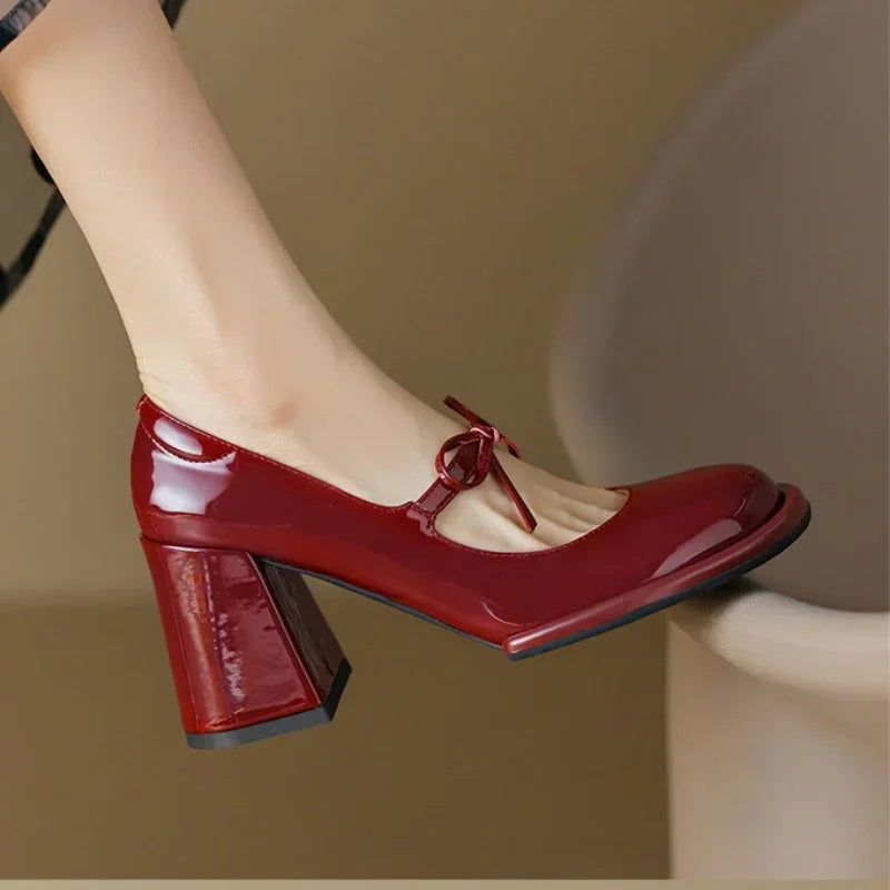 LBSFY -Red Heels Women Spring New Round Toe Women's Pumps Comfortable Chunky Heel Mary Jane Shoes Simple Elegant Lady Formal Shoes