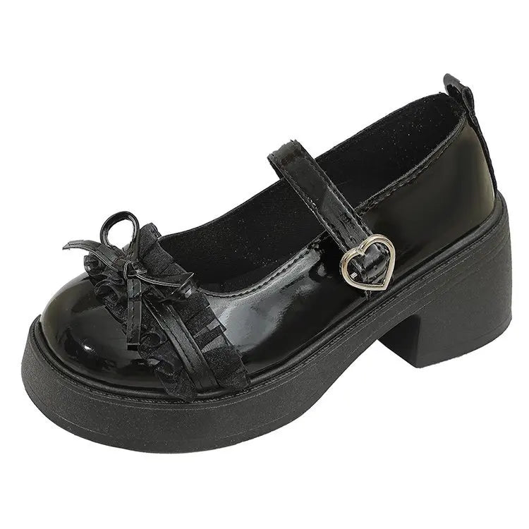 LBSFY -Ankle Buckle Chunky Heels Bow Women Japanese Style Patent Leather Mary Jane Shoes Woman Punk Thick Heels Single Lolita Shoes