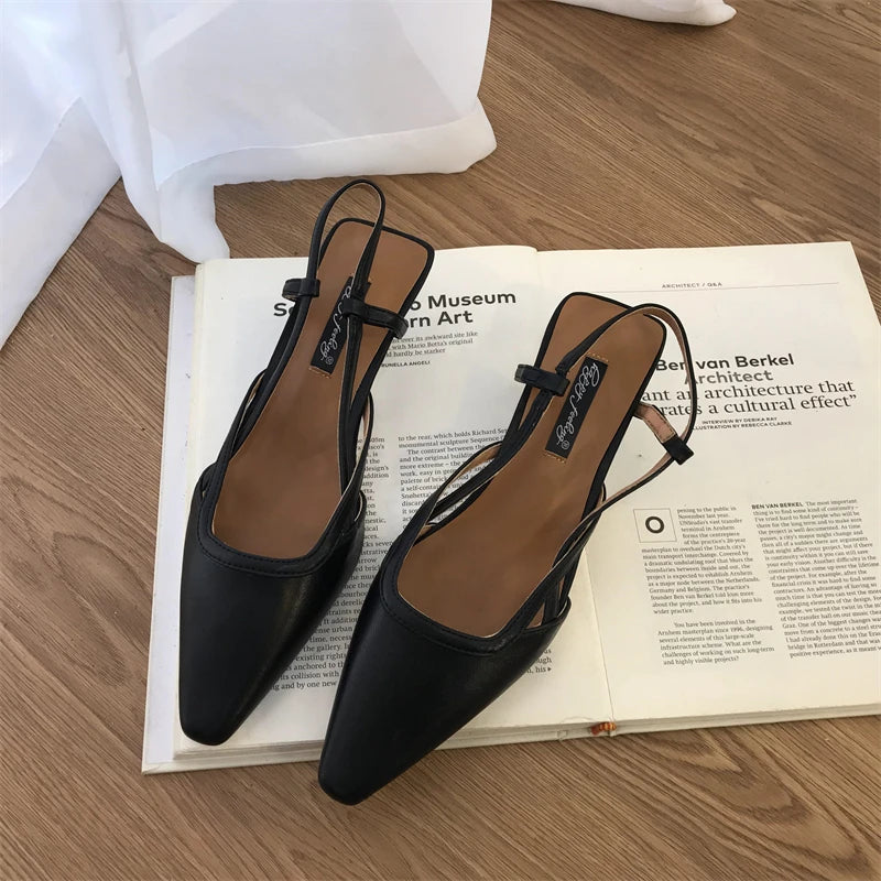 LBSFY -Women Flats Heel Slingback Sandals Slip On Shallow Mules Shoes Pointed Toe Female Office Lady Work Shoes Mujer