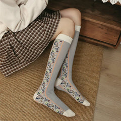 Lbsfy Japanese Kawaii Long Socks Stockings Women Ethnic Style Knee Socks Floral Embroidery Harajuku Vinage Girls Cute Socks Stockings