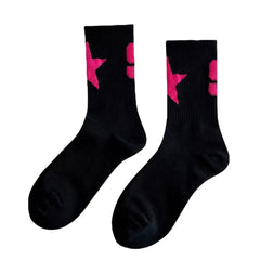 Lbsfy Women's Socks Mid-tube Spring Winter autumn Streetwear Cotton Star Print Ladies Socks Pack Girls Gift