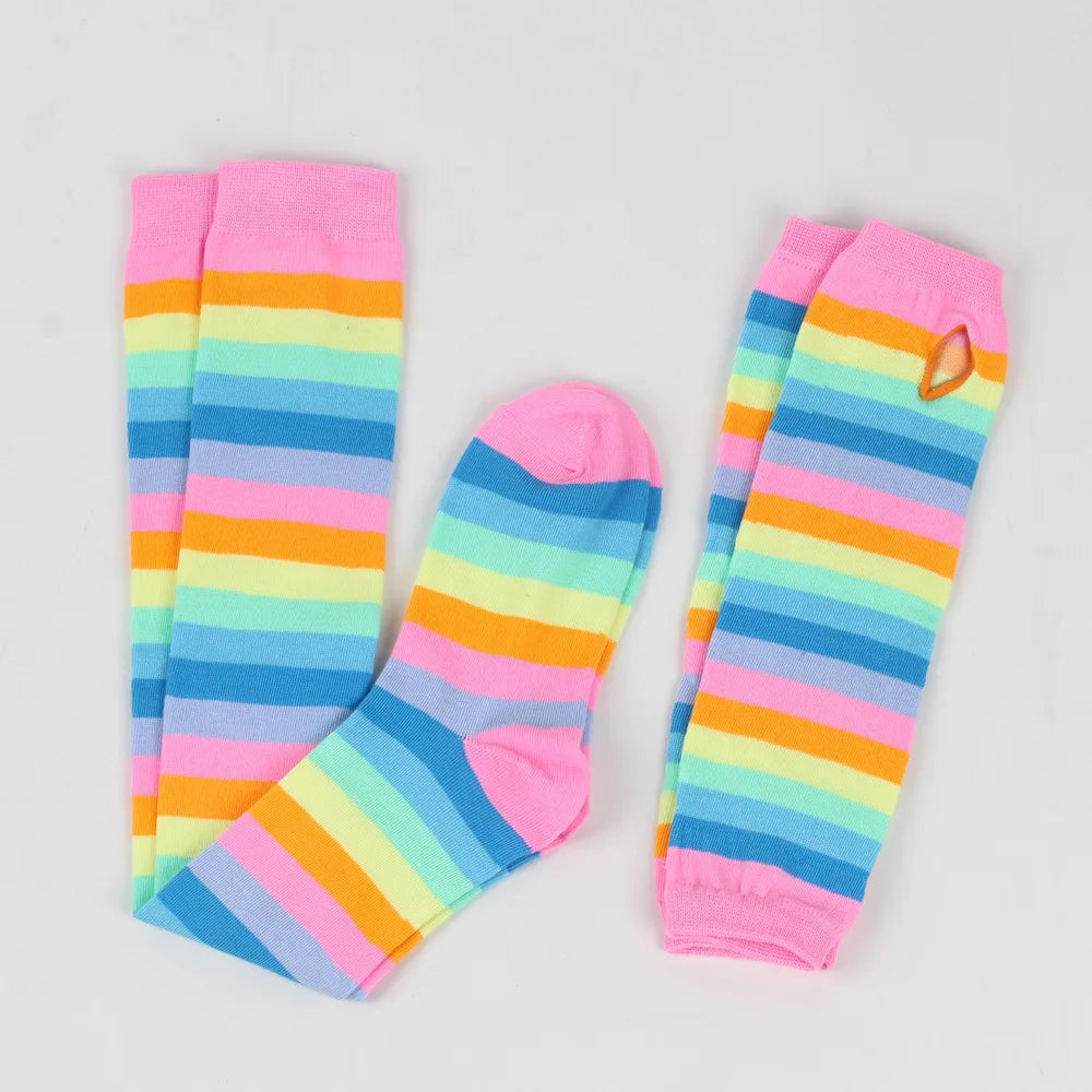 Lbsfy 2Pair/Set Women Gothic Punk Over Knee Long Stripe Socks Girl Arm Sleeve Gloves Thigh High  Hosiery Sweet Cute Christmas Gift