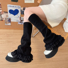 Lbsfy Punk Dark Black Leg Warmers Lace Over Knee Socks Winter Warm Knit Y2K Leg Covers Harajuku Boot Cuffs Japanese JK Lolita Sock
