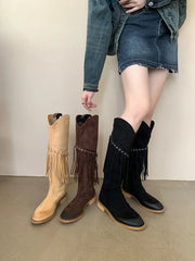 LBSFY  -  Round Toe Women Knee High Boots Black Brown Beige 2024 New Arrivals Fashion Winter Bootie Shoes Woman Knee High Heels Size 35-39