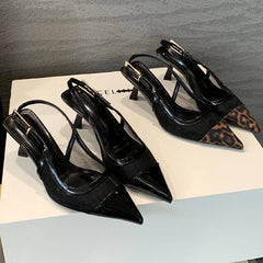 Lbsfy Leopard Sexy Pointed Toe Sandals Women Mesh Fashion Slingback Shoes Shallow Designer High Heels Dress Shoes Sandalias De Mujer