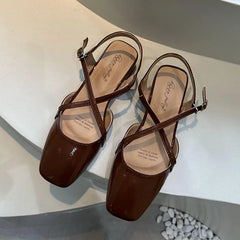 LBSFY  -   Summer New Women Red Brown Sandal Fashion Shallow Slip On Ladies Mary Jane Shoes Low Heel Elegant Dress Slingback Shoes