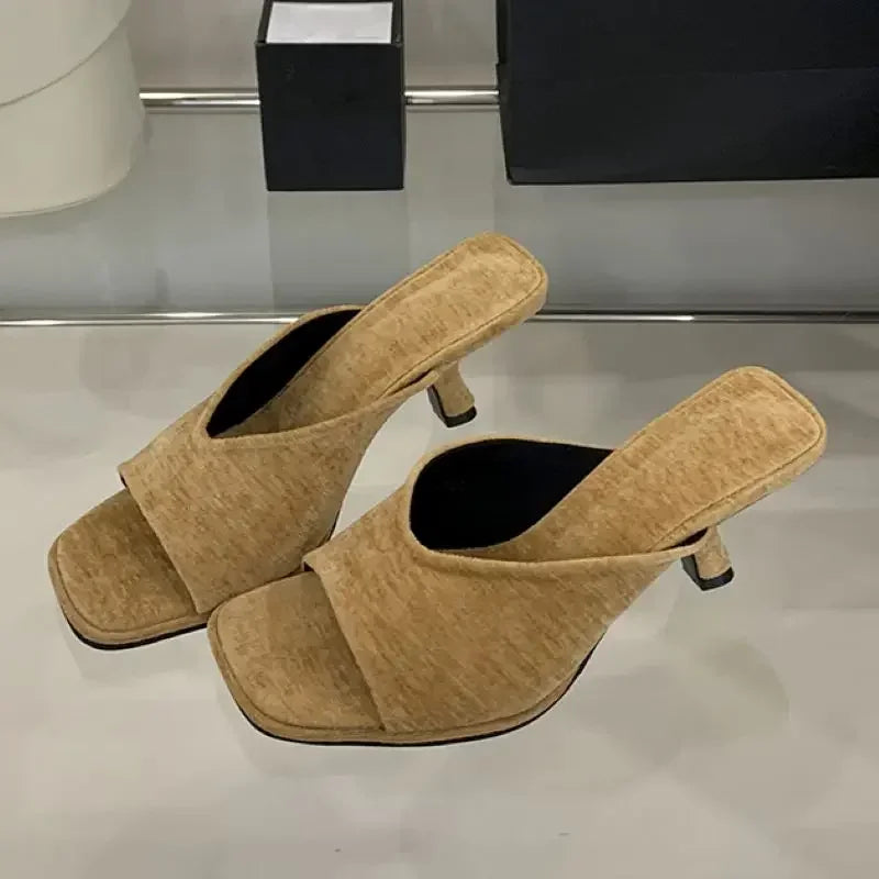 LBSFY -Summer Fashion Square Toe Women Slippers Fashion Thin Low Heels Slide Shoes Elegant Party Dress Zapatos De Mujer