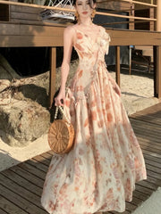 LBSFY -Summer Elegant Vintage Fashion Print Long Women's Dresses 2025 New French Party V-Neck Dress Casual Holiday Beach Fairy Vestidos