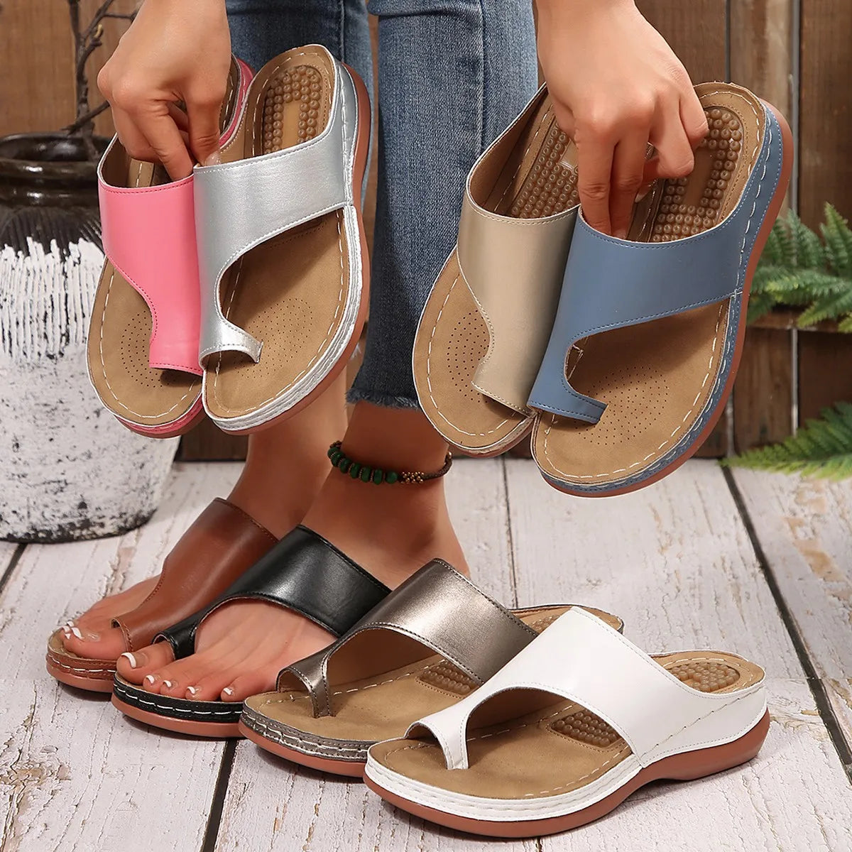 LBSFY -Gold Slip Toe Soft Sole Sandals Women Summer 2025 Comfortable Platform Casual Slides Woman Pu Leather Plus Size Flat Slippers