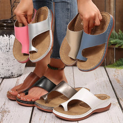 LBSFY -Gold Slip Toe Soft Sole Sandals Women Summer 2025 Comfortable Platform Casual Slides Woman Pu Leather Plus Size Flat Slippers