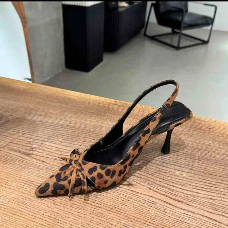 LBSFY - Leopard Print Summer Pointed Toe High Heel Women's Sandals Fashion Slip-On Mules for Ladies Party Dress Shoes