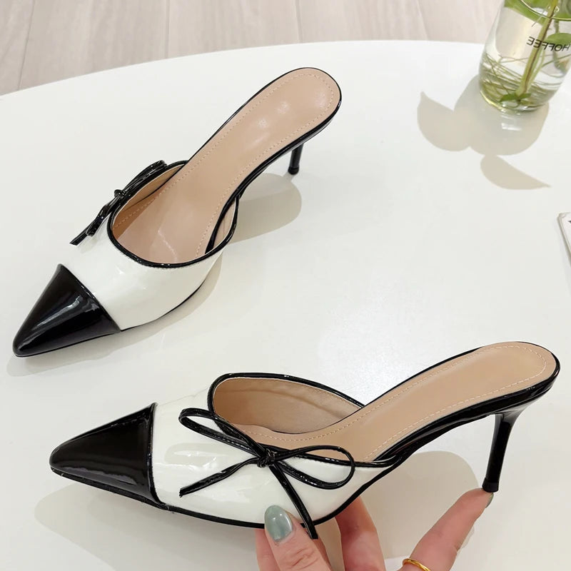 LBSFY  -  2025 Fashion Butterfly-knot Pointed Toe Mule Women Slippers Elegant Thin Heels Party Dress Female Shoes