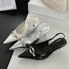 LBSFY -Spring New Fashion Slingbacks Pointed Toe Women Pumps Thin Low Heels Banquet Prom Mules Shoes Zapatos De Mujer