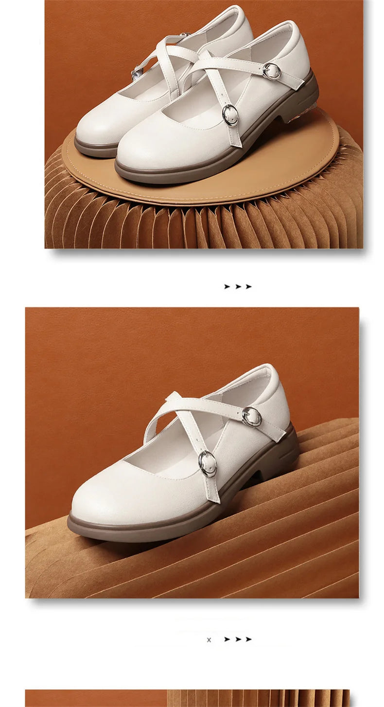 LBSFY -Spring Versatile Breathable Women Mary Jane Shoes Low Heel Buckle Strap Round Toe  Party Dance Soft Leather Single Shoes