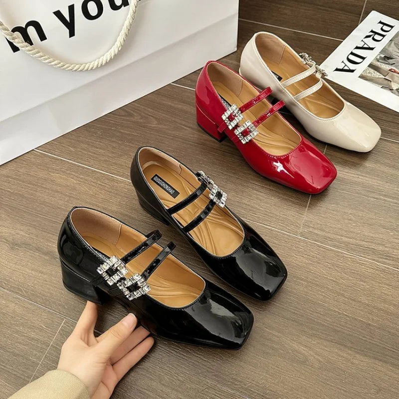 LBSFY  -  2024 Spring Women Mid Heels Mary Jane Shoes Fashion Shallow Buckle Ladies Chunky Sandals Soft Leather Women's Dress Party Shoes