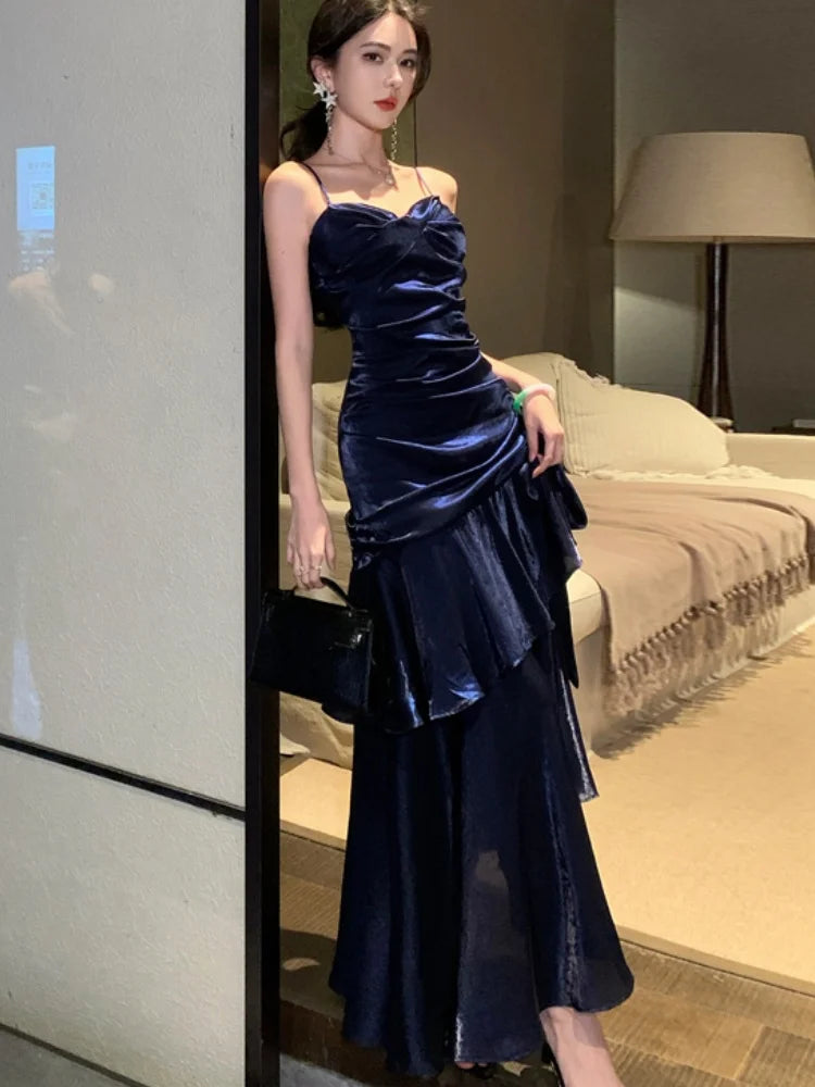 LBSFY -Fashion Spaghetti Strap Elegant Ruffles Women's Long Dresses Sleeveless Princess Party Dress Summer Slim Waist Casual Vestidos