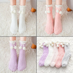 Lbsfy Socks Women Ladies Girls Warm Knee Cute Kawaii Sweet Style Autumn Winter Soild Warm Coral Fleece Warm Thick Home Socks Stockings
