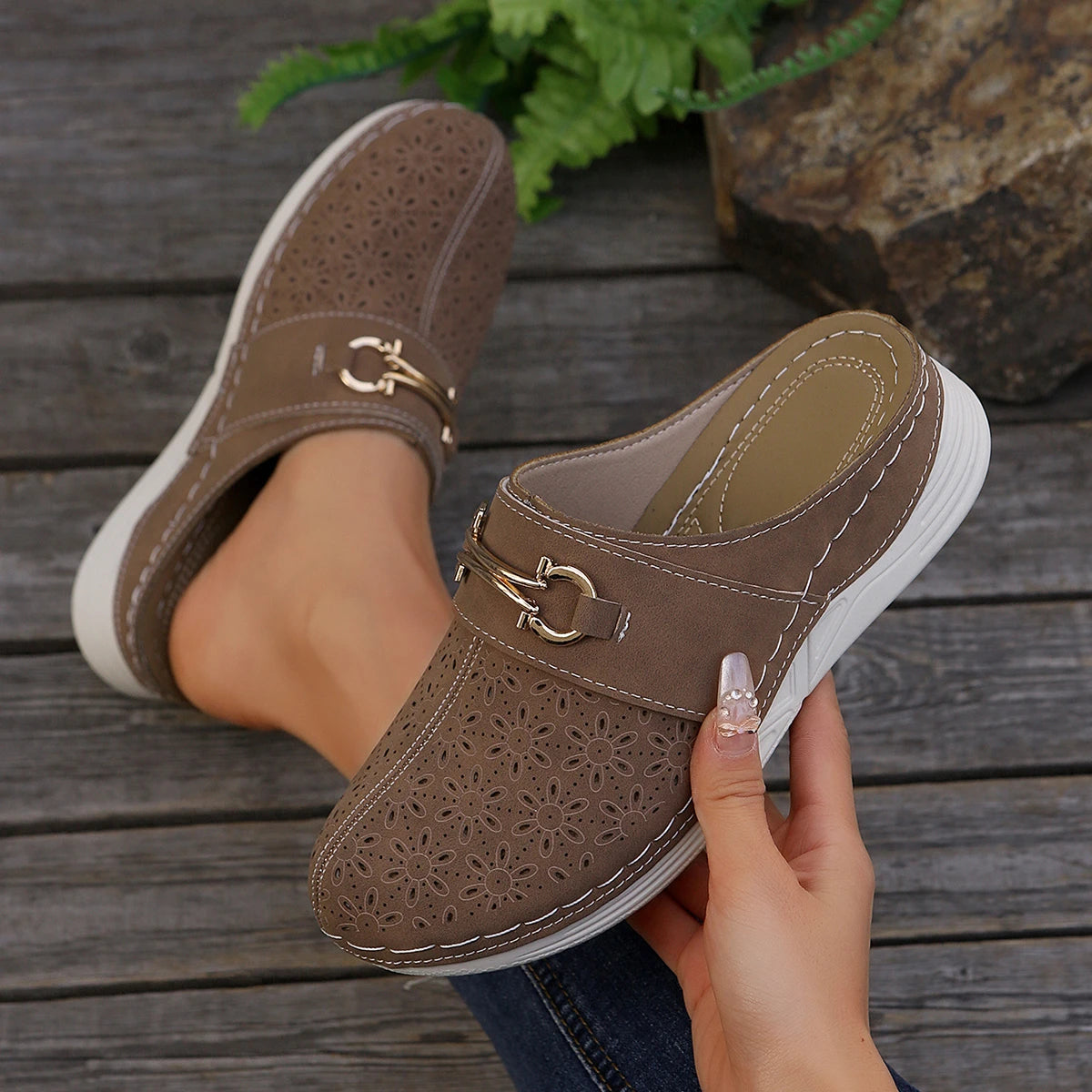LBSFY -Design Chic Women’s Wedge Sandals Effortless Slip-On Platform Shoes with Comfort Cushioning for Casual Style Mules Slipper