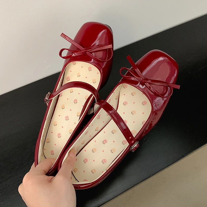 LBSFY -Patent Leather Women Mary Jane Shoes Fashion Shallow Butterfly-knot Shoes Spring Autumn Wedding Party Shoes