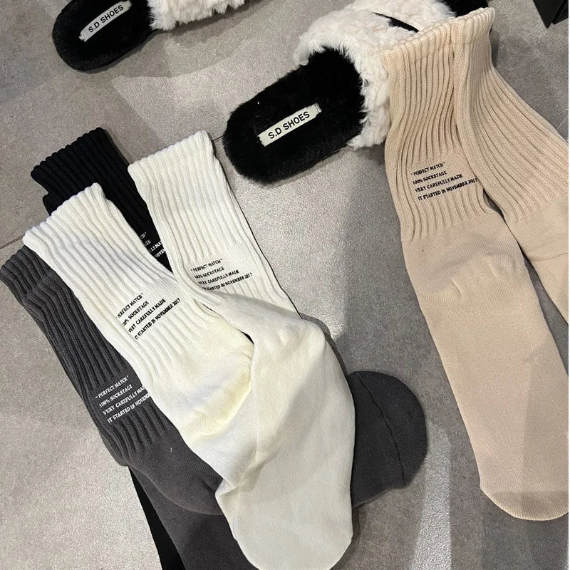 Lbsfy Unisex Socks Knit Solid Color Thick Line Sports Socks Middle Tube Folds Autumn/Winter Print Letter Socks