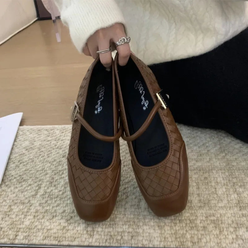 LBSFY  -   Autumn Women's Flats Square Toe Mary Janes Shoes Soft Ballet Shoes Female Button Strap Shallow Dress Shoe Mujer