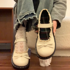 LBSFY -Butterfly-knot Lolita Women Leather Shoes Shallow Round Toe Ladies Concise Outdoor College Style Mary Jane Shoes