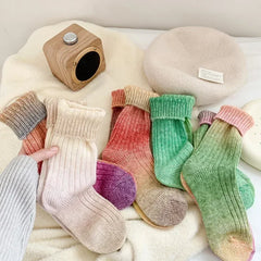 Lbsfy Wool Winter Thick Warm Long Socks Gradient Wool Cashmere Kawaii Socks Women Thermal Floor Sleeping Socks New Year Gift Autumn