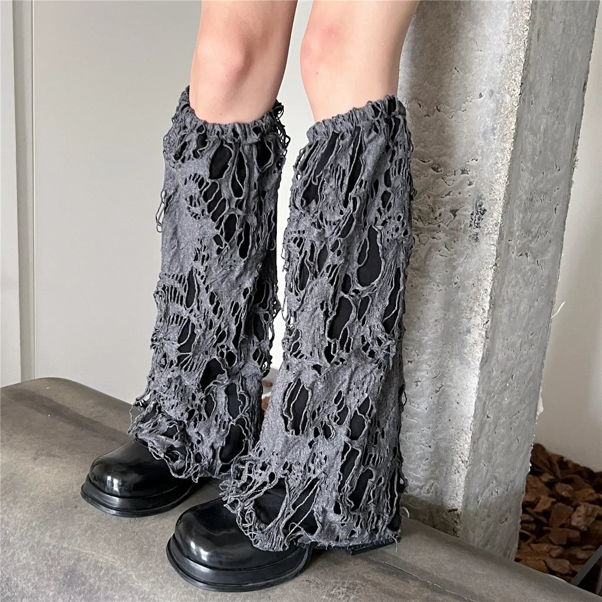 Lbsfy Punk Gothic Ripped Leg Warmer Japanese Jk Leg Cover Breathable Dark Y2k Hot Girl Stockings Women Harajuku Knit Boot Cuff Socks