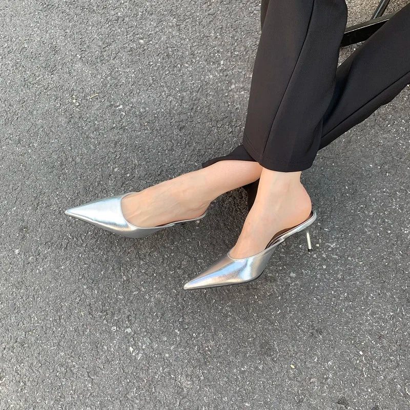 LBSFY -Spring New Brand Women Slipper Pointed Toe Slip On Ladies Mules Thin Low Heel Outdoor Dress Sandal Shoes