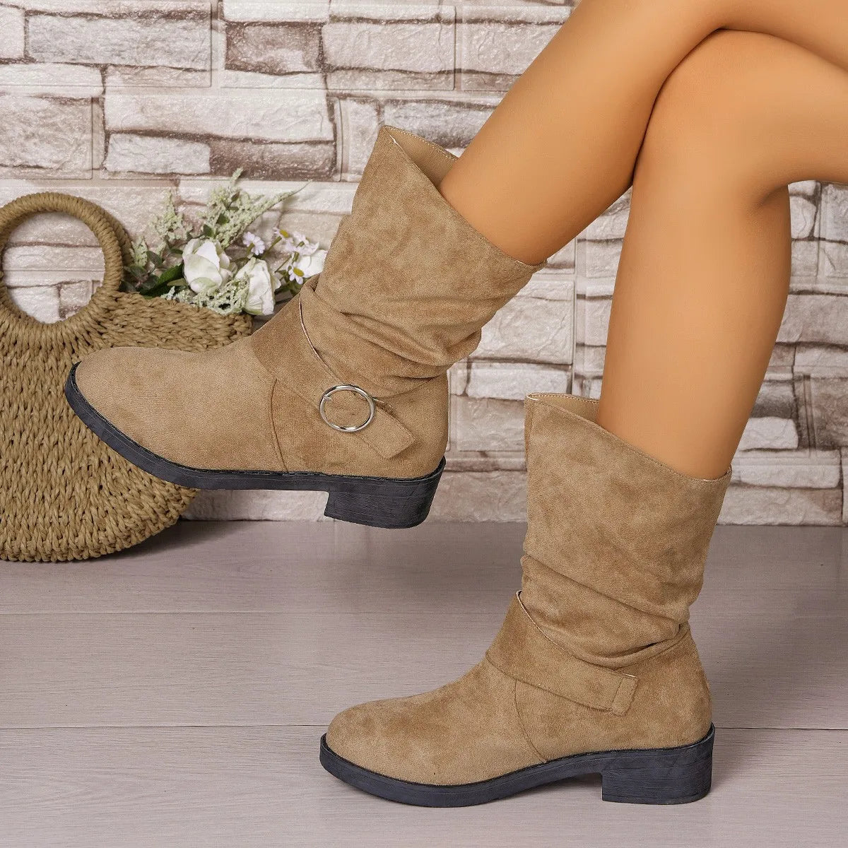 LBSFY -Womens Autumn New Imitation Suede Waterproof Short Boots 2025 Daily Home Office Shopping Shallow Mouth Comfortable Women's Boots