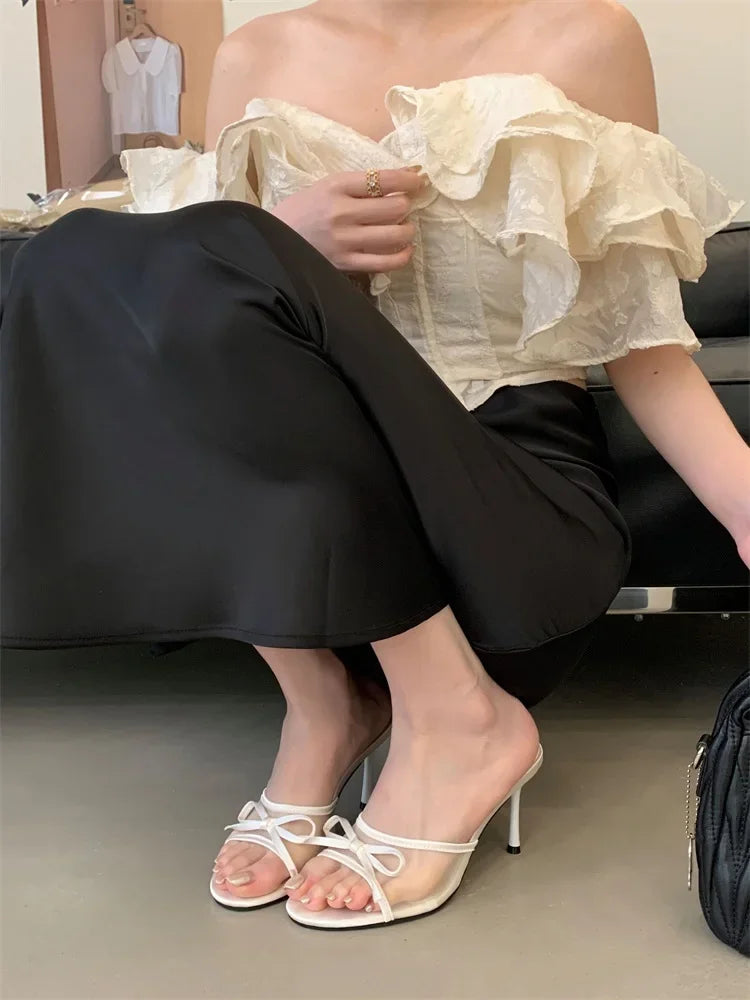 LBSFY -Summer Butterfly-knot Woman Slippers Elegance Stripper Thin Low Heels Ladies Mules Slides Shoes Zapatos De Mujer