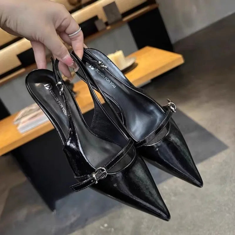 LBSFY -Pointed Toe Buckle Strap Ladies Sandals Solid Shallow Fashion Sexy Party Slingbacks 2025 Summer High Heeled Shoes Woman Pumps