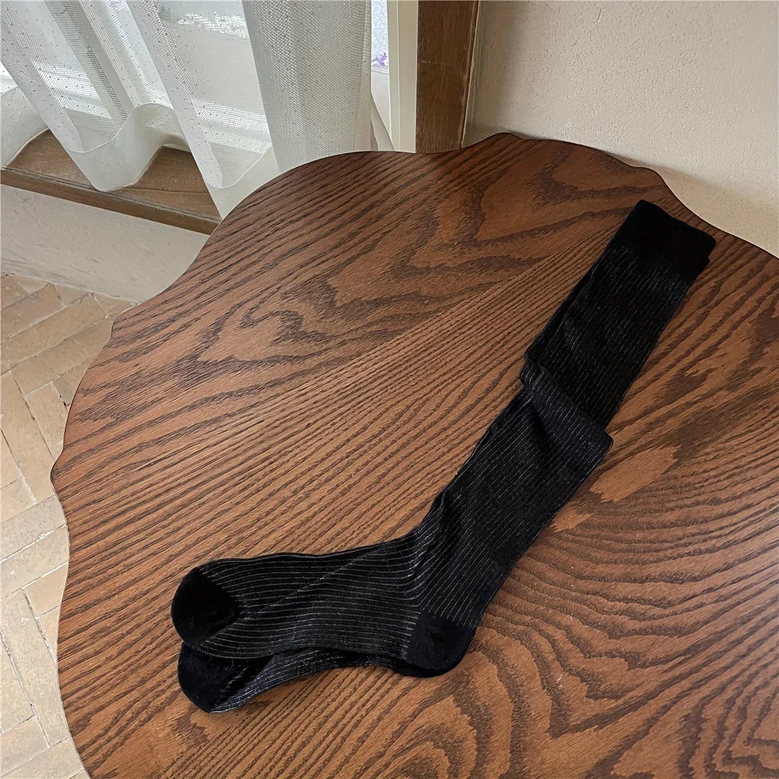 Lbsfy Women Stacking Socks Soild Color Thin Calf Long Socks Summer Autumn Vertical Stripe 스타킹d Stockings Ins Style Korean Y2k Cotton