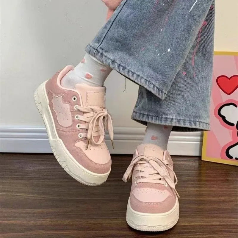 LBSFY  -  Pink Sweet Women Sneakers Niche Fashion Pu Leather Platform Sports Shoes Woman Solid Colour Casual Versatile Ladies Shoes