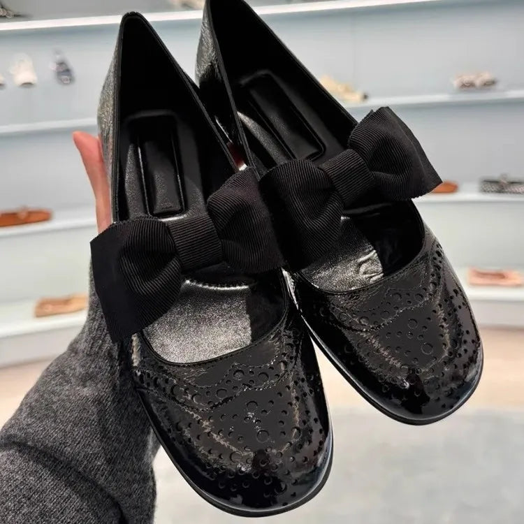 LBSFY  -  Black Butterfly-knot Female Pumps Round Toe Chunky High Heels Ankle Strap Shallow Luxury Party Dress Summer Women Shoes Loafers